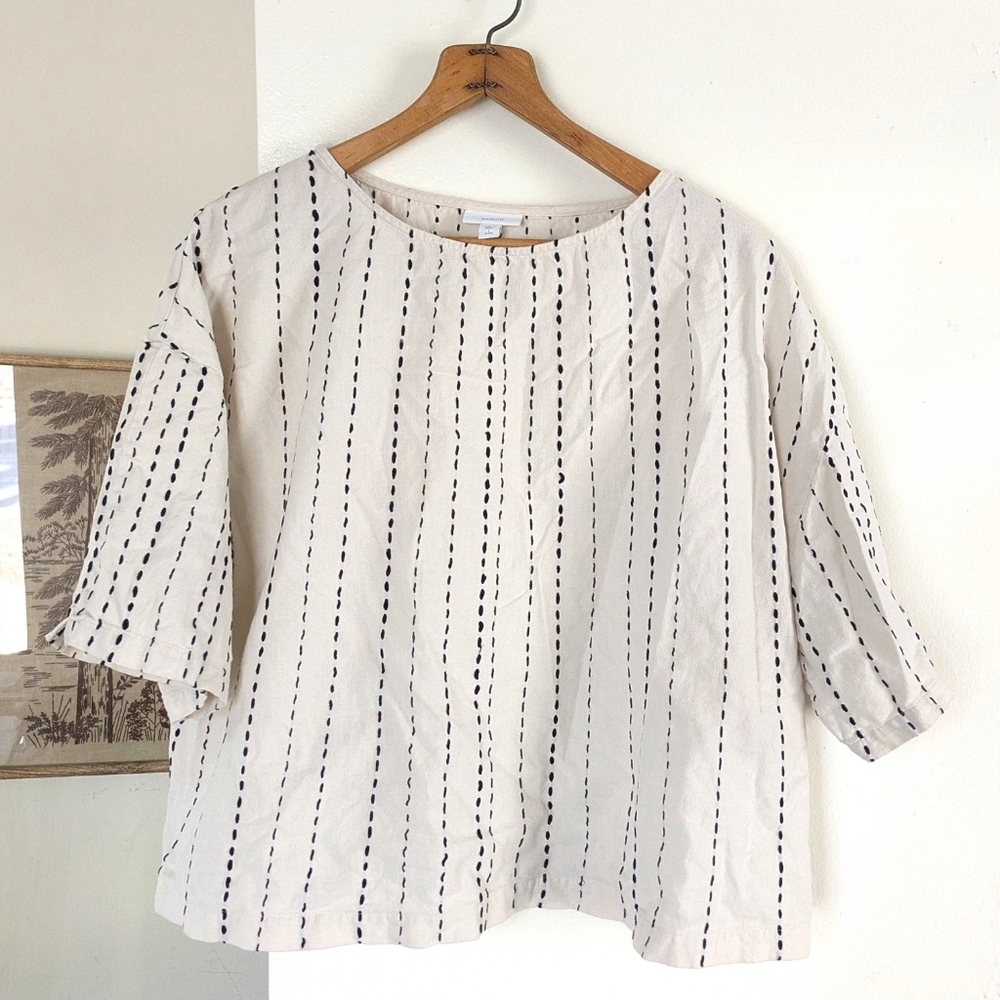 Sold! J. Jill Boxy Cream Short Sleeve Embroidery Stitched Top